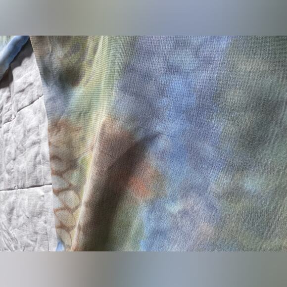 Vintage Opal by Lorraine Wardy Sheer Green Blue & Yellow Artsy Button Down - Med - Picture 9 of 12